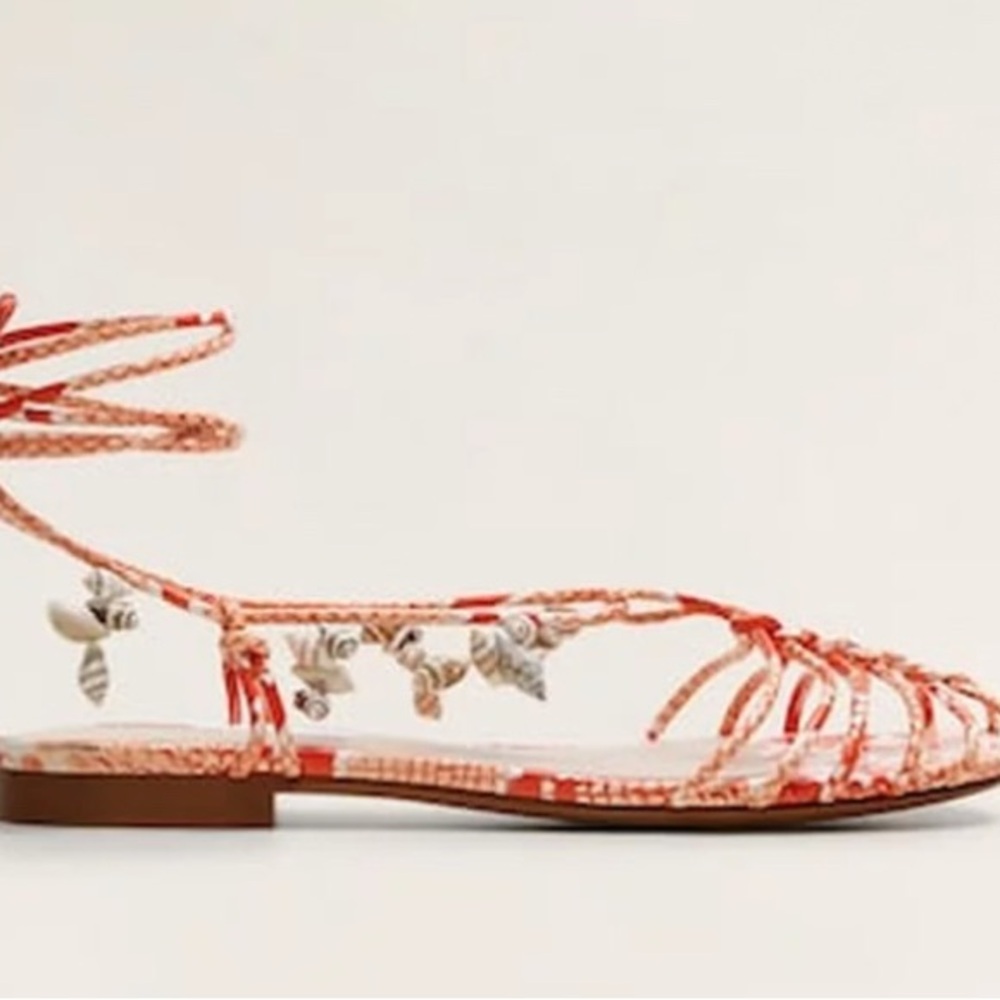Mango MNG Orange Strappy Shell Sandals with Cage Design size 6.5 - Picture 2 of 10